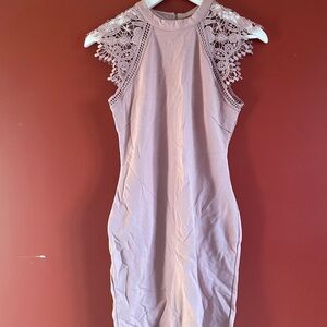 Elegant Lace-Trimmed Mini Dress in Pink